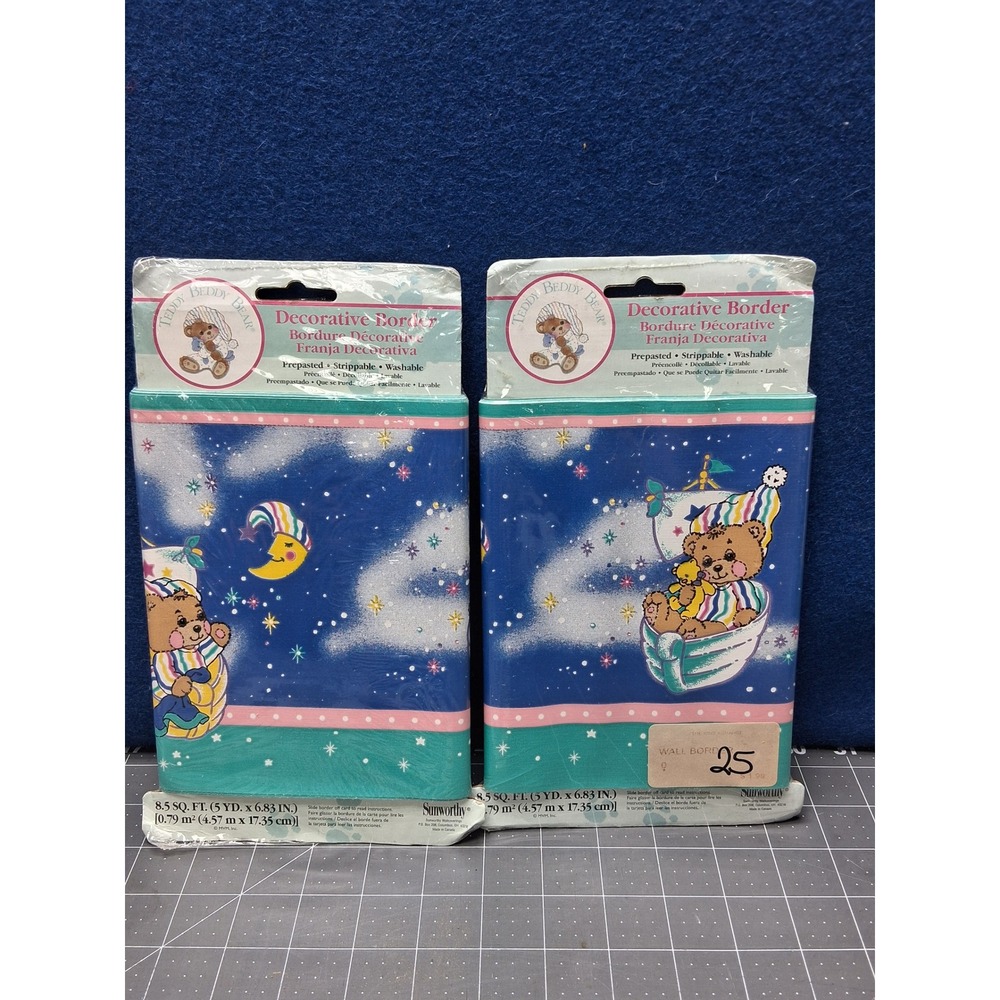 Sunworthy Teddy Beddy Bear Wall Border Blue Teal Pink Nursery Decor 2 Rolls